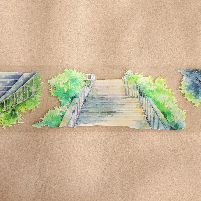 Stone steps at garden PET TAPE