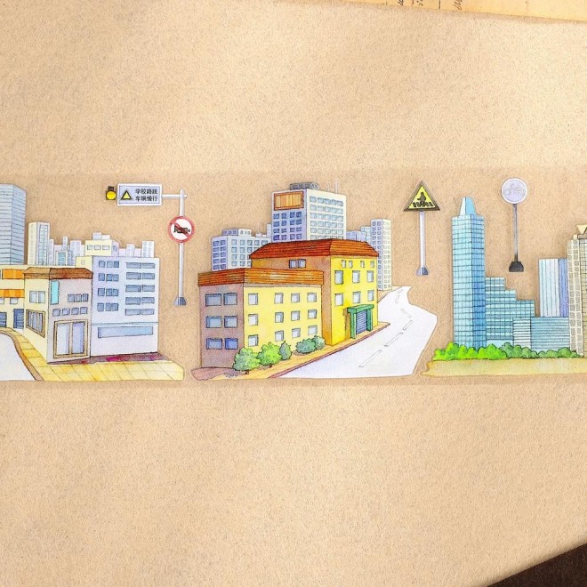 City scenery Die-cut PET tape