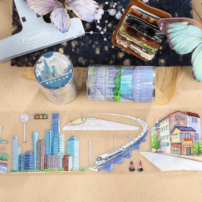 City scenery Die-cut PET tape