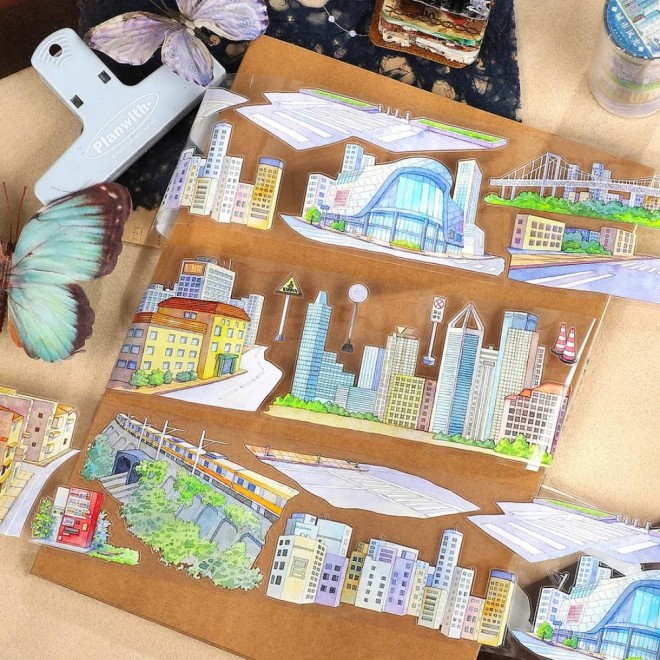 City scenery Die-cut PET tape