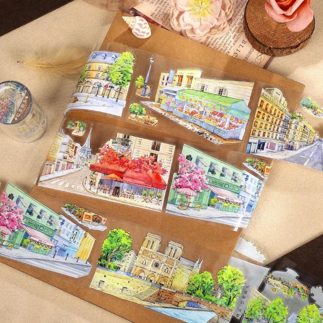 Colourful Paris Streets Die-cut PET tape