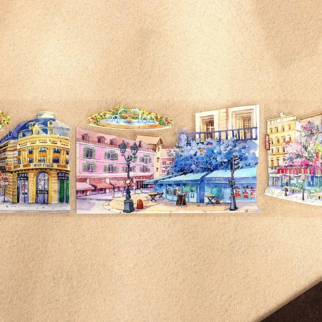Colourful Paris Streets Die-cut PET tape