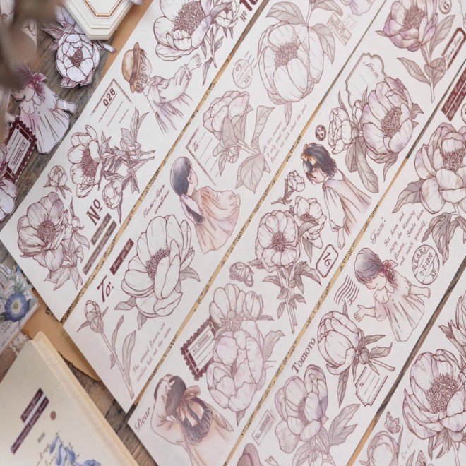 Retro Flower Character PET tape