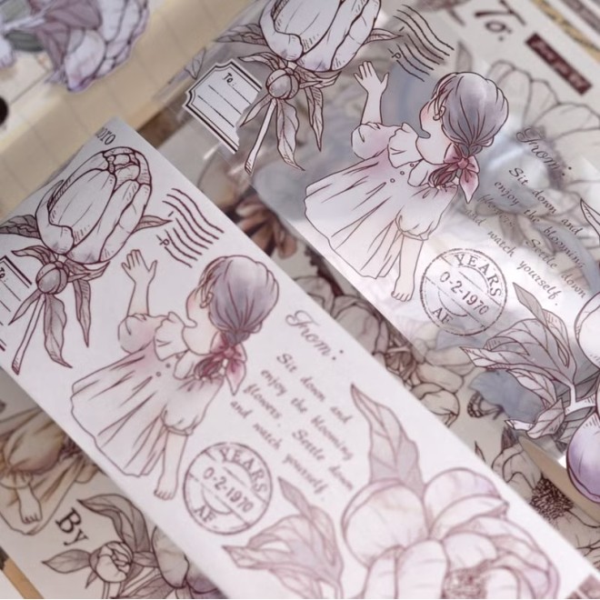 Retro Flower Character PET tape