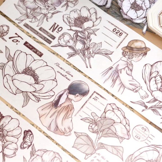 Retro Flower Character PET tape