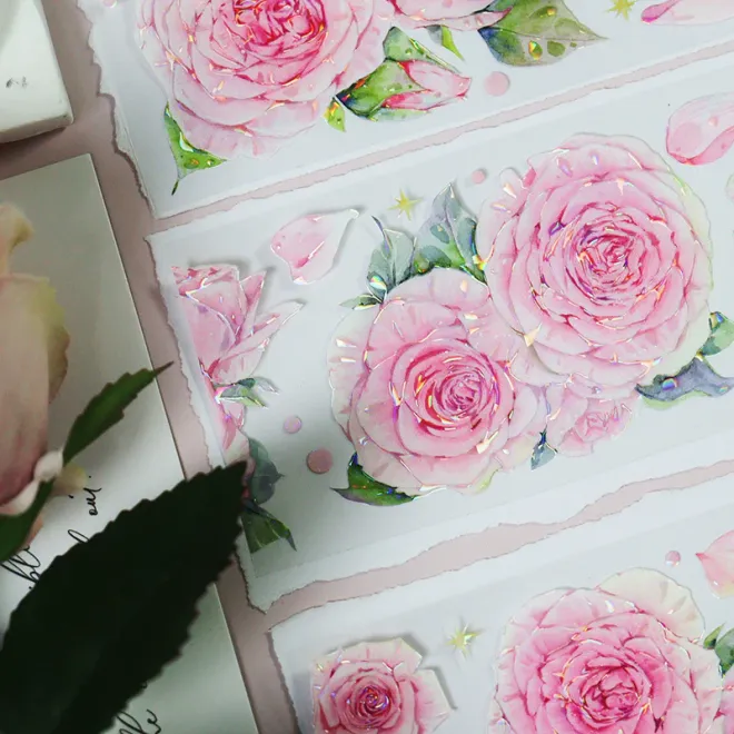 Pinky Rose Flower PET tape