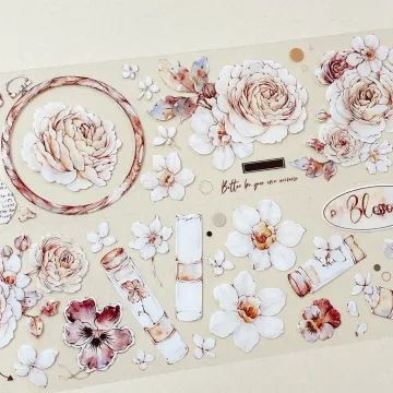 Retro Peony Flower PET Washi Tape
