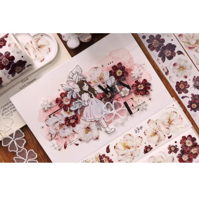 CRIMSON RED GOLD Flower PET TAPE