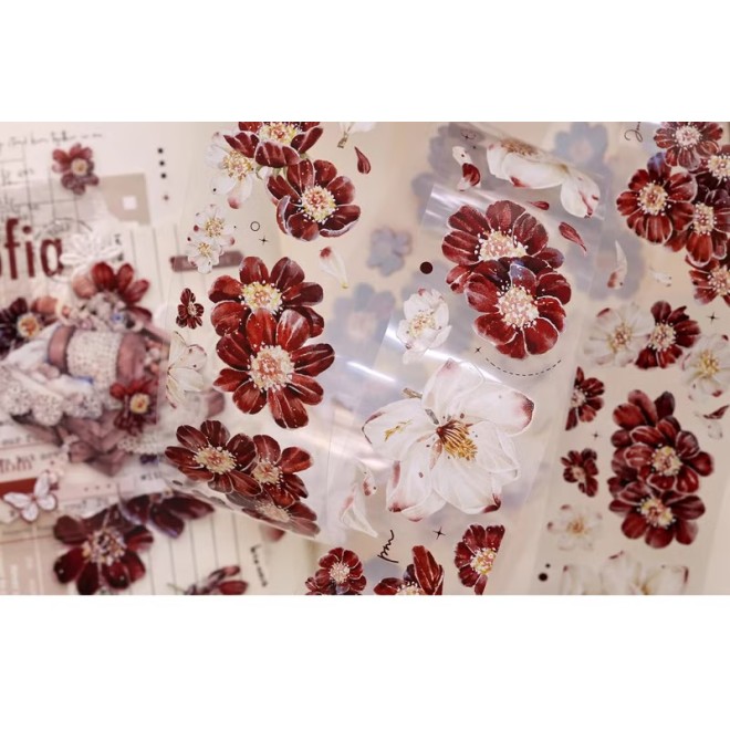 CRIMSON RED GOLD Flower PET TAPE