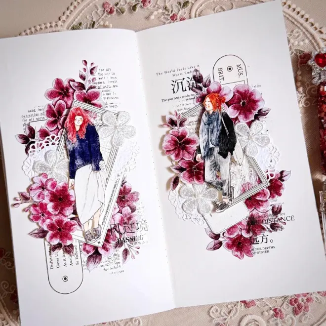 Dusty pink floral garden die cut pet tape 