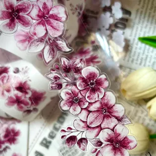 Dusty pink floral garden die cut pet tape 