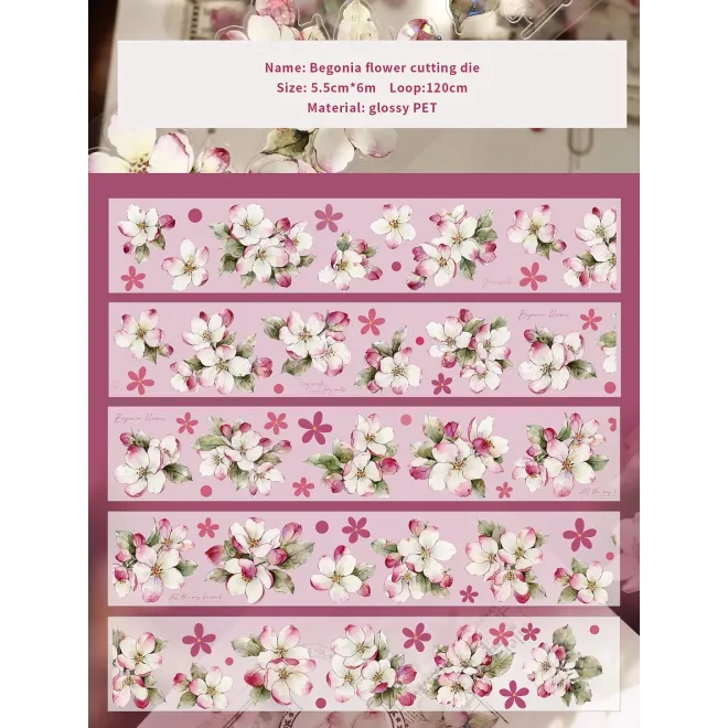 Pink begonia flower die cut PET TAPE 