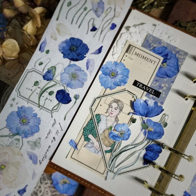 Blue poppy flower PET tape