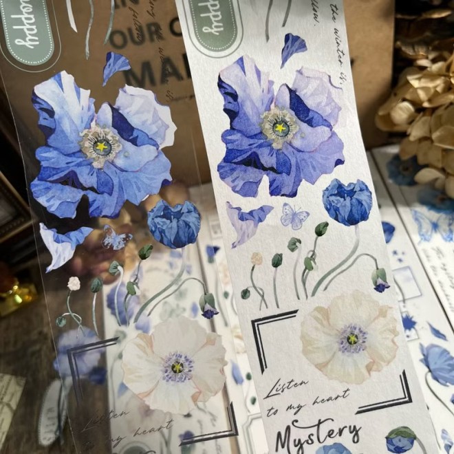 Blue poppy flower PET tape
