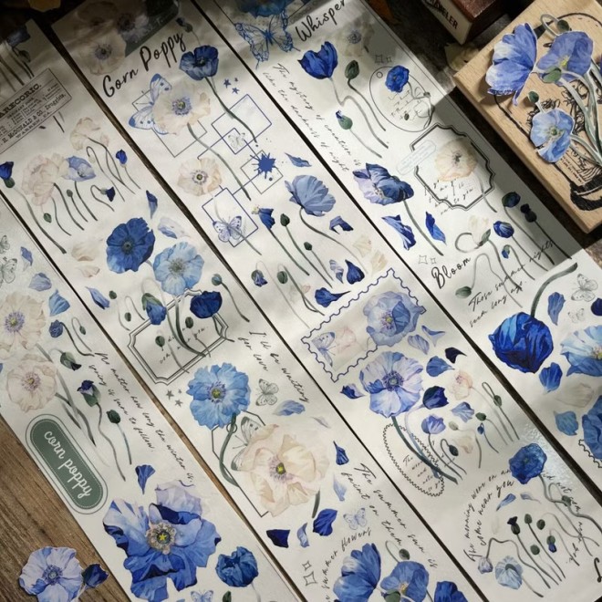 Blue poppy flower PET tape