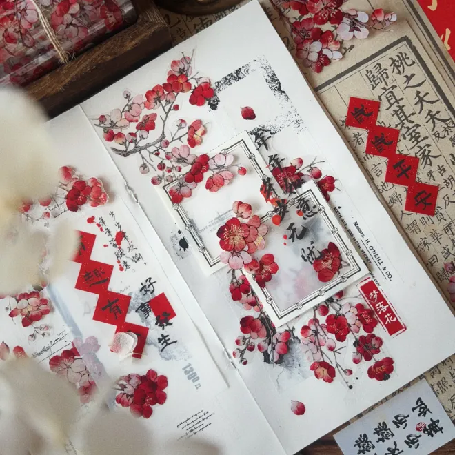 Red Plum Flower PET tape